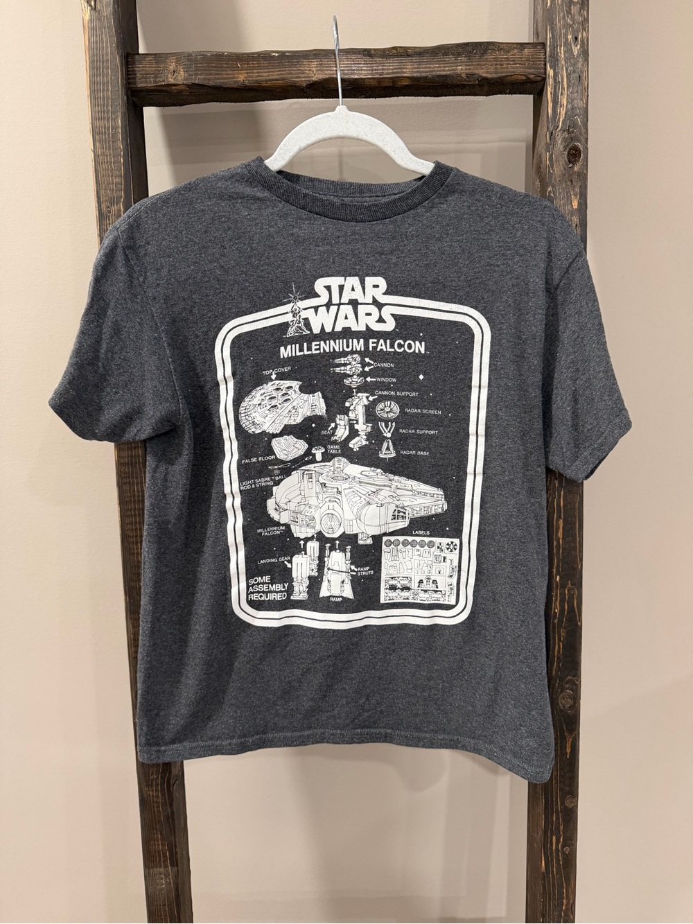 Star Wars Millennium Falcon Gray Tee With White Blueprint Style Graphic